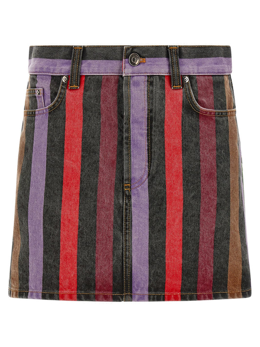 Versace Multicolor Washed Striped Cotton Denim Mini Skirt
