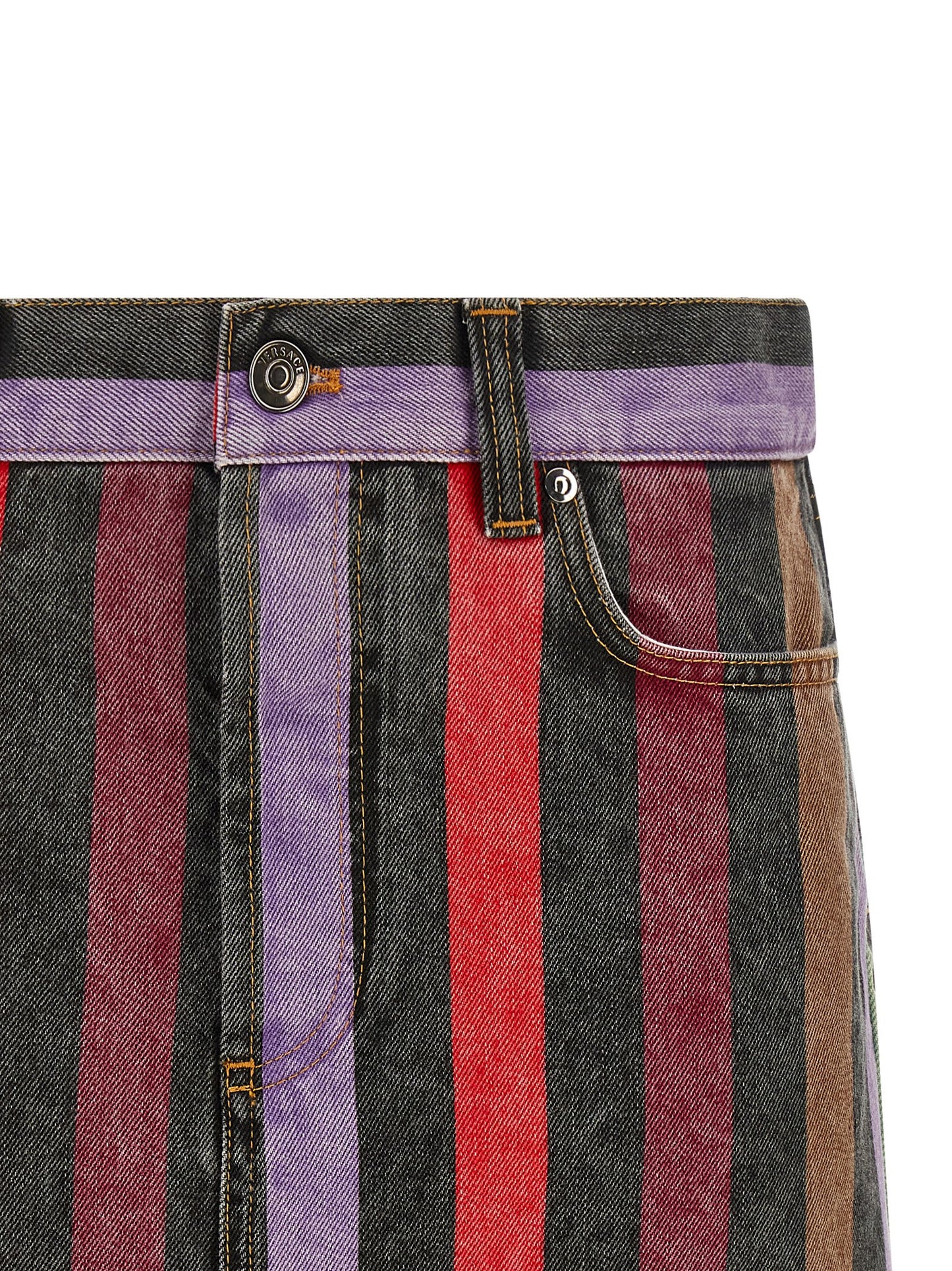 Versace Multicolor Washed Striped Cotton Denim Mini Skirt
