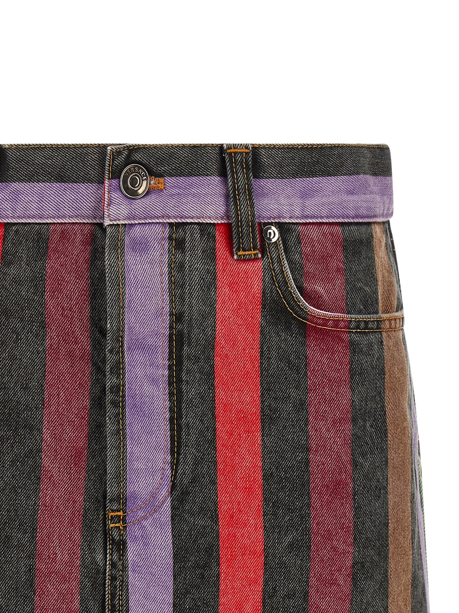 Versace Multicolor Washed Striped Cotton Denim Mini Skirt