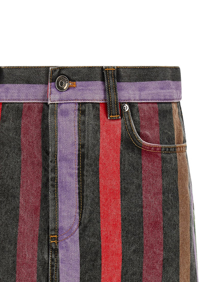 Versace Multicolor Washed Striped Cotton Denim Mini Skirt