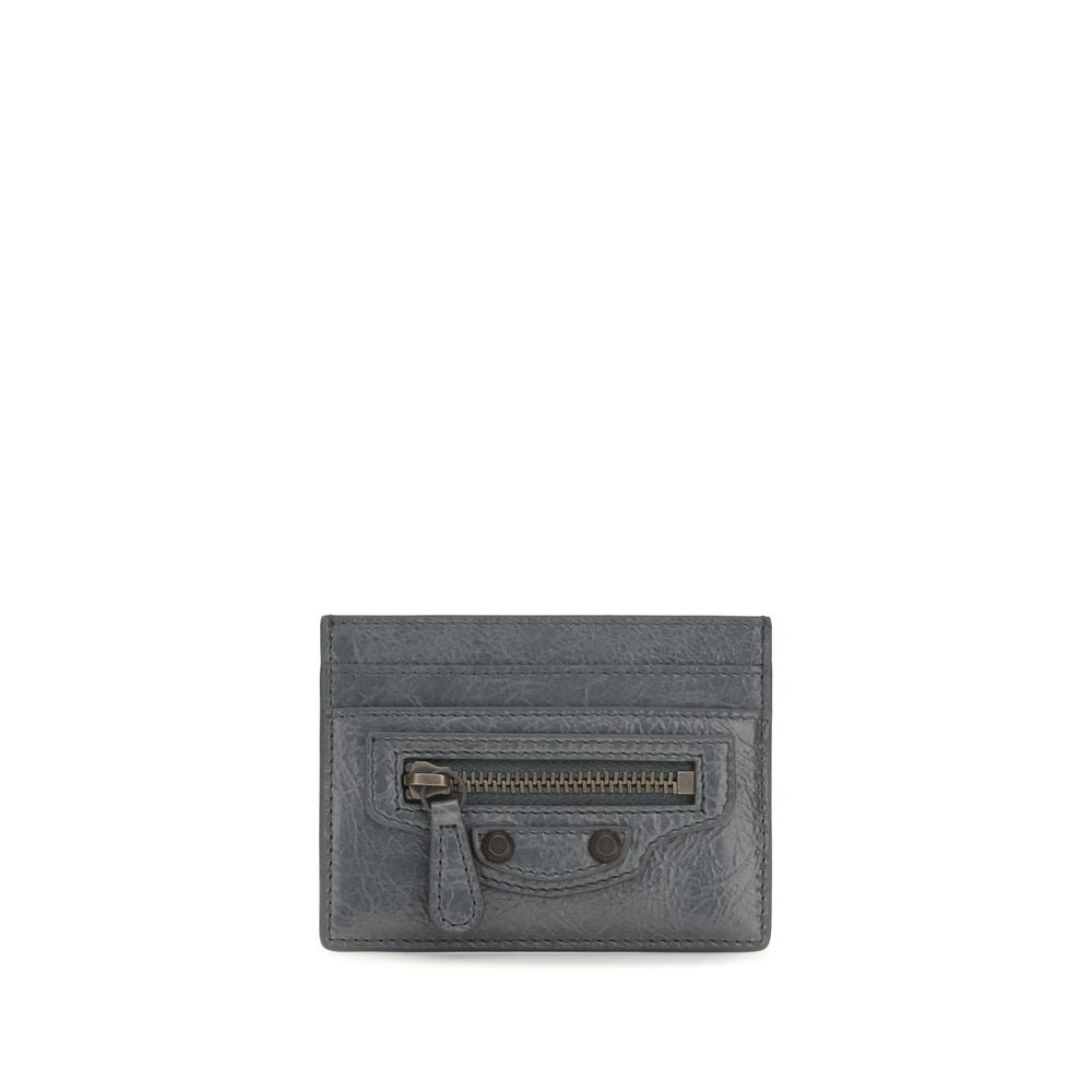 Balenciaga Gray Crackled Lamb Leather Le City Card Holder Wallet