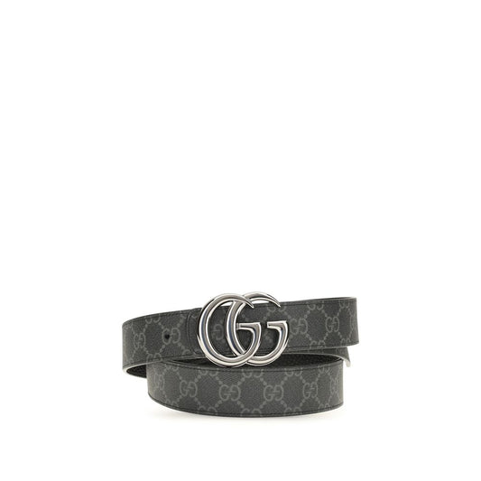 Gucci Black Calf Leather Reversible GG Marmont Belt
