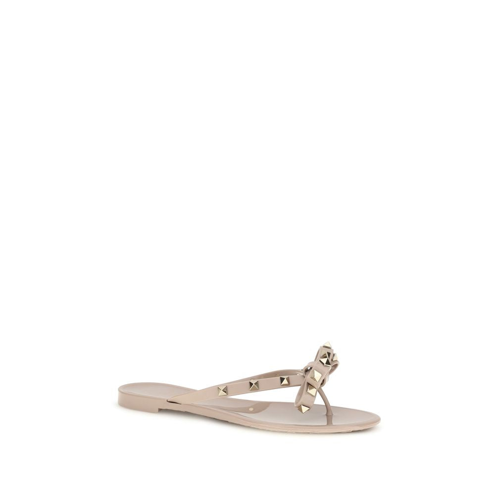 Valentino Garavani Nude Pink Beige Rockstud Flip-Flop Sandals
