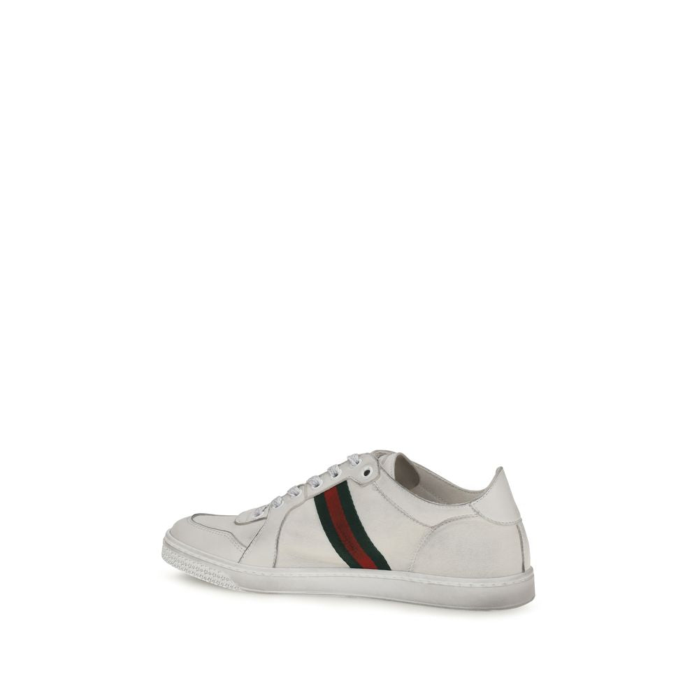 Gucci White Calf Leather Stretch Sneakers with Web Detail for Women