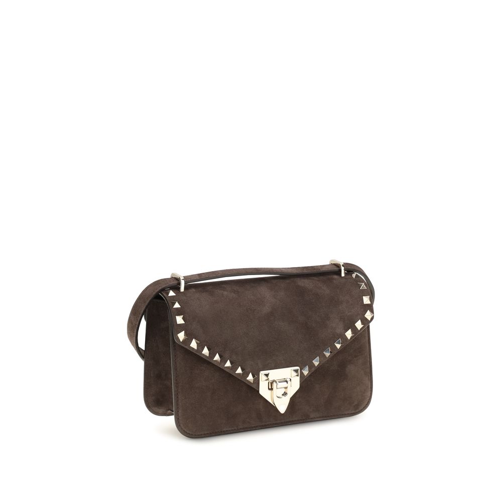 Valentino Garavani Brown Suede Leather Rockstud Mini Suede Shoulder Bag