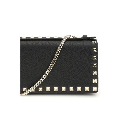Valentino Garavani Black Leather Rockstud Chain Wallet