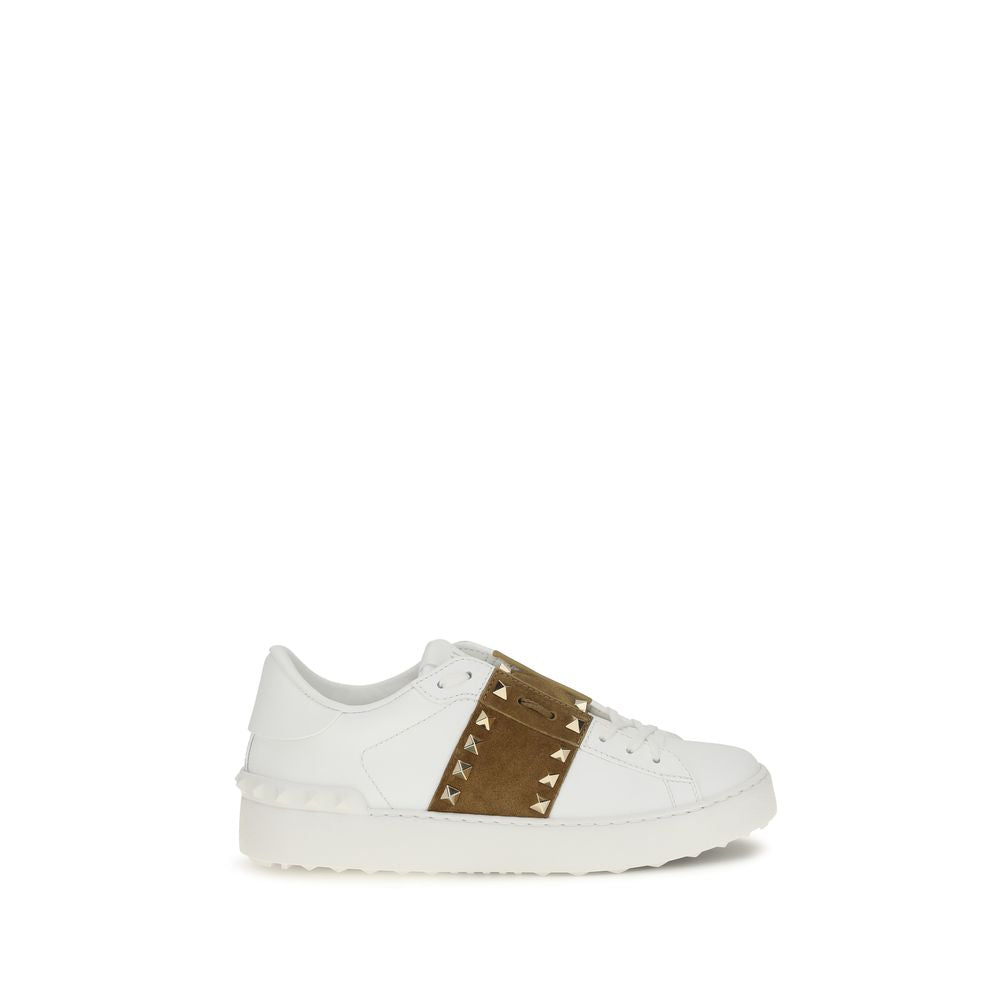 Valentino Garavani White & Havana Beige Rockstud Untitled Sneakers