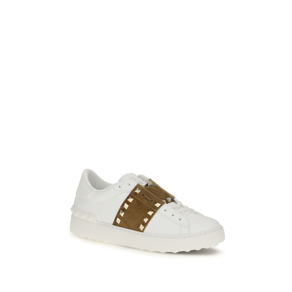Valentino Garavani White & Havana Beige Rockstud Untitled Sneakers