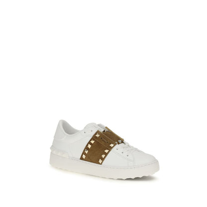 Valentino Garavani White & Havana Beige Rockstud Untitled Sneakers