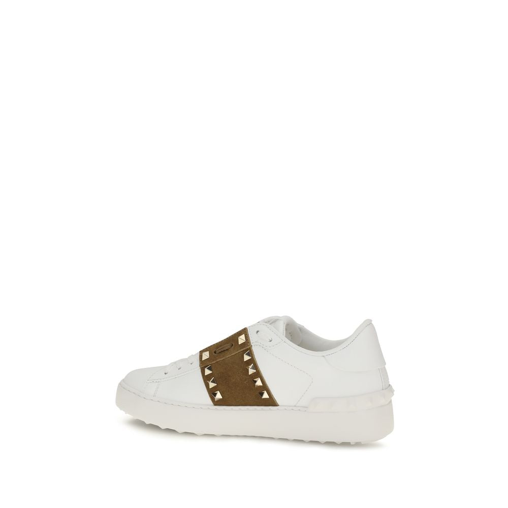 Valentino Garavani White & Havana Beige Rockstud Untitled Sneakers