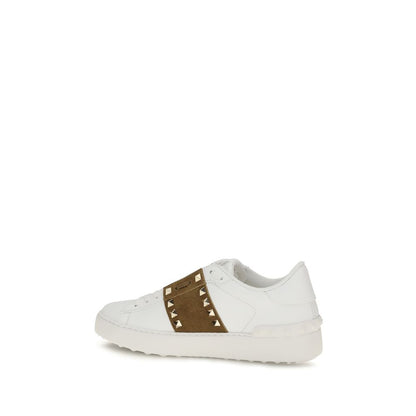 Valentino Garavani White & Havana Beige Rockstud Untitled Sneakers