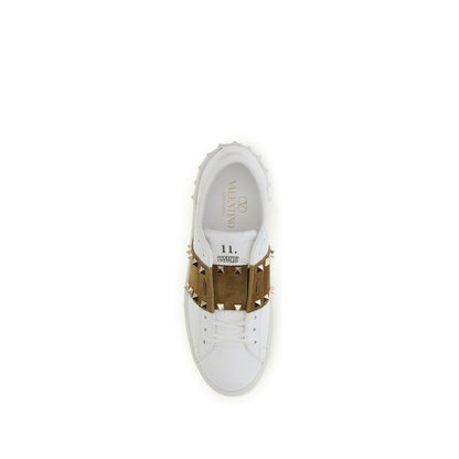 Valentino Garavani White & Havana Beige Rockstud Untitled Sneakers