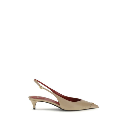 Valentino Garavani Beige Leather VLogo Signature Kitten-Heel Slingback Pumps