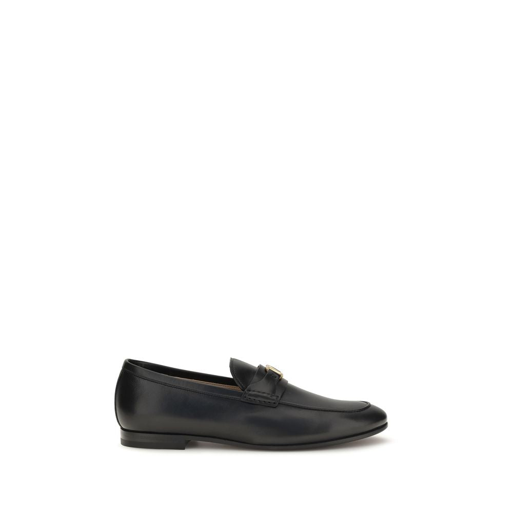 Valentino Garavani Black Calf Leather VLogo Signature Slip-On Loafers