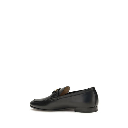Valentino Garavani Black Calf Leather VLogo Signature Slip-On Loafers