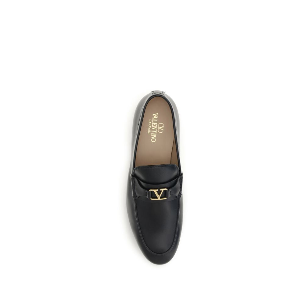 Valentino Garavani Black Calf Leather VLogo Signature Slip-On Loafers
