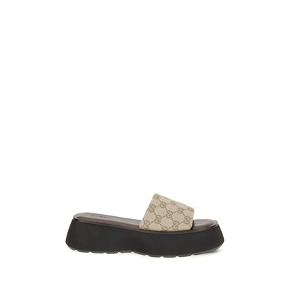 Gucci Beige Flatform Slide Sandals for Women