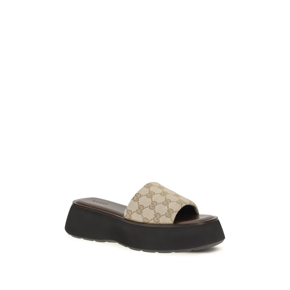 Gucci Beige Flatform Slide Sandals for Women