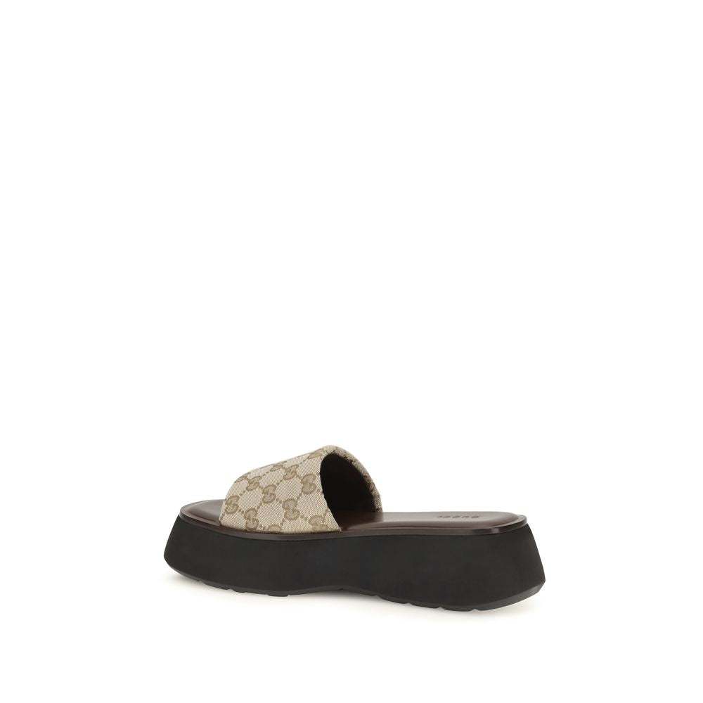 Gucci Beige Flatform Slide Sandals for Women