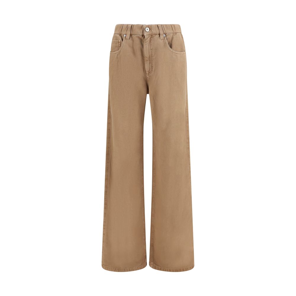 Brunello Cucinelli Beige Cotton Wide-Leg Jeans