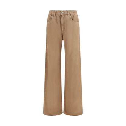 Brunello Cucinelli Beige Cotton Wide-Leg Jeans