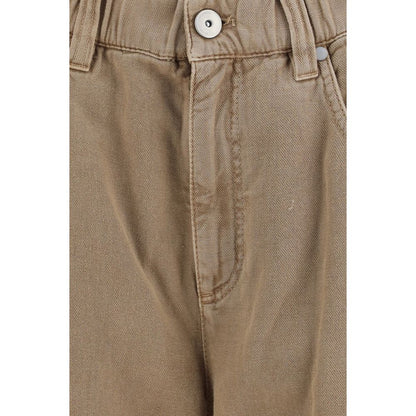 Brunello Cucinelli Beige Cotton Wide-Leg Jeans