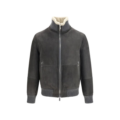 Brunello Cucinelli Gray Wool Cashmere-Trimmed Shearling Blouson Jacket