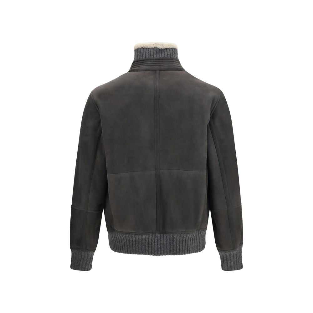 Brunello Cucinelli Gray Wool Cashmere-Trimmed Shearling Blouson Jacket