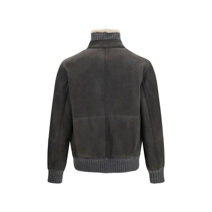 Brunello Cucinelli Gray Wool Cashmere-Trimmed Shearling Blouson Jacket