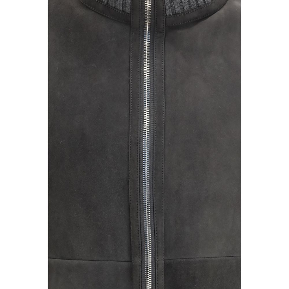 Brunello Cucinelli Gray Wool Cashmere-Trimmed Shearling Blouson Jacket