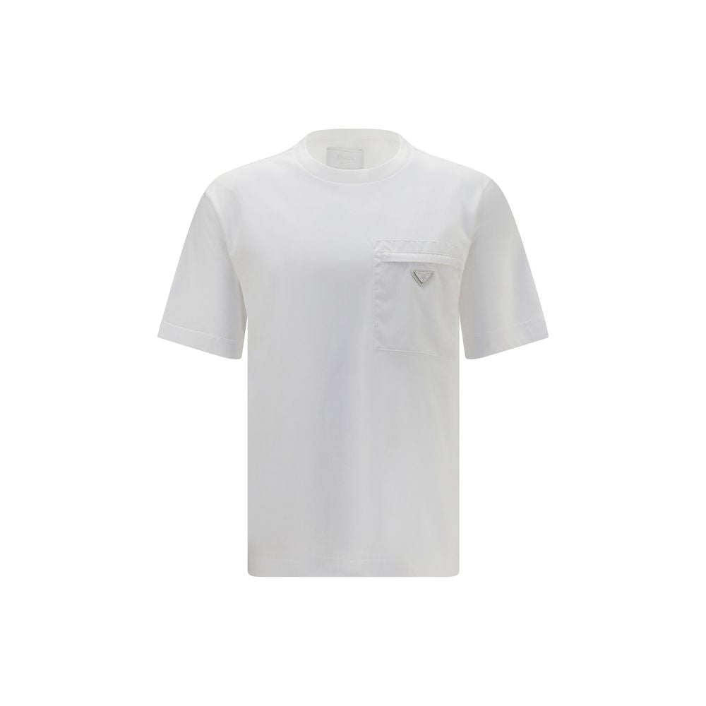 Prada White Cotton Pocket T-Shirt with Logo