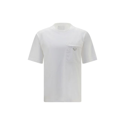 Prada White Cotton Pocket T-Shirt with Logo