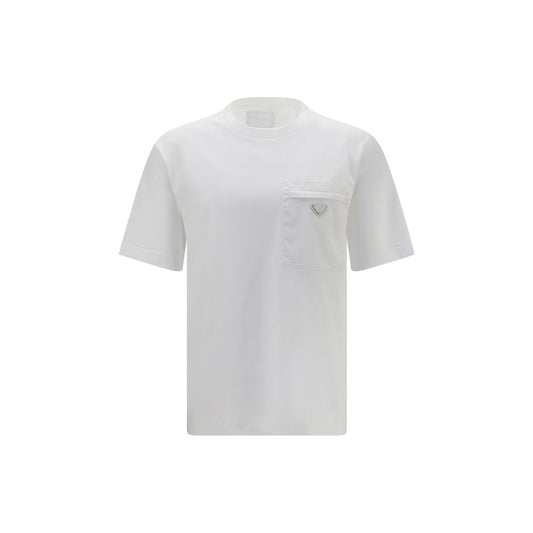 Prada White Cotton Pocket T-Shirt with Logo