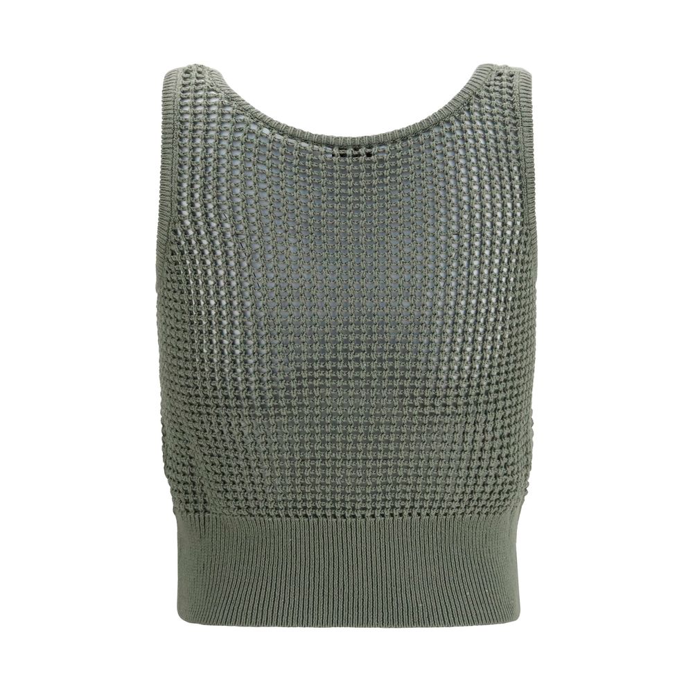 Brunello Cucinelli Green Cotton Perforated Sequin Tank Top