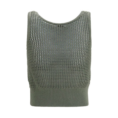 Brunello Cucinelli Green Cotton Perforated Sequin Tank Top