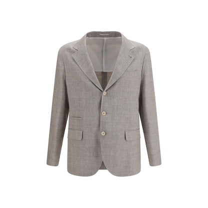 Brunello Cucinelli Beige Linen & Wool Chevron Blazer Jacket