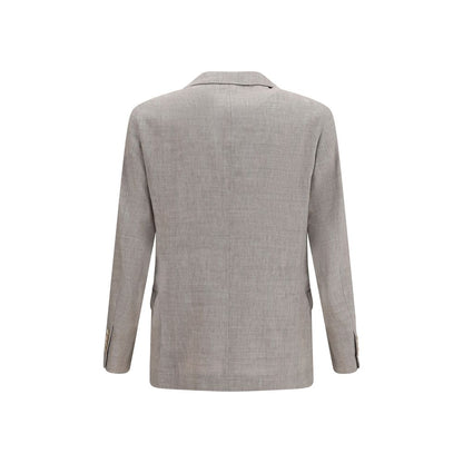 Brunello Cucinelli Beige Linen & Wool Chevron Blazer Jacket