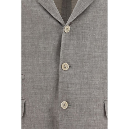 Brunello Cucinelli Beige Linen & Wool Chevron Blazer Jacket