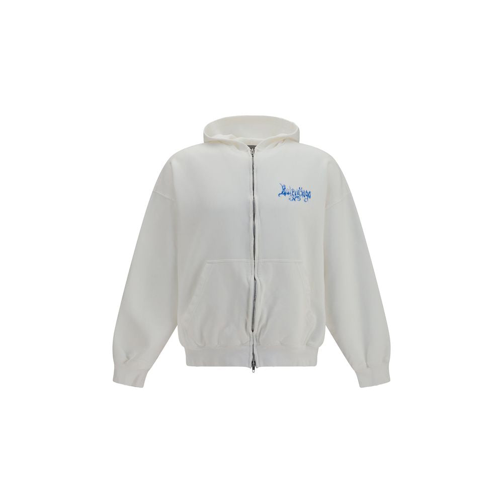 Balenciaga White Cotton Sketchy Zip-up Hoodie