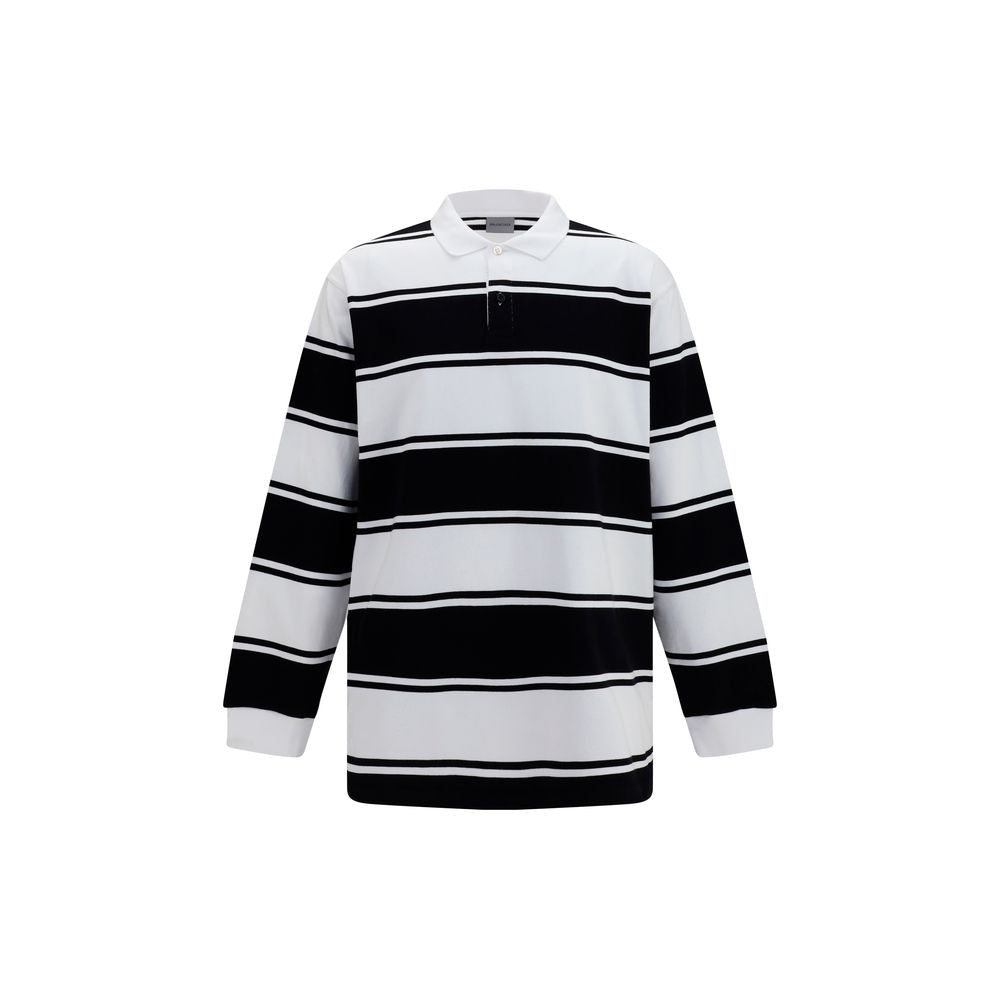 Balenciaga White & Black Striped Long Sleeved Cotton Polo Shirt