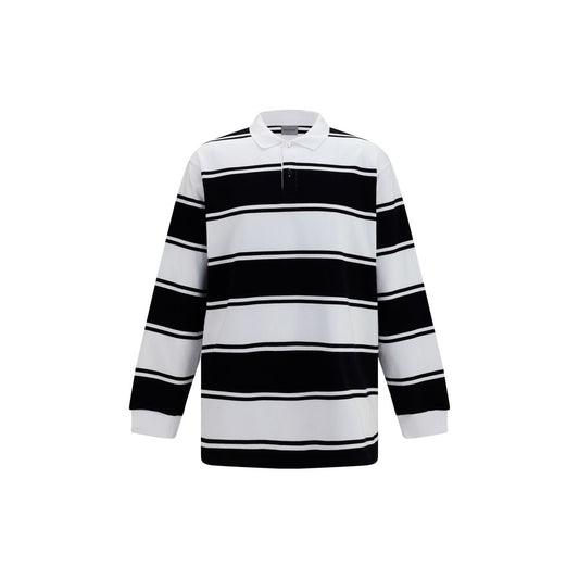 Balenciaga White & Black Striped Long Sleeved Cotton Polo Shirt