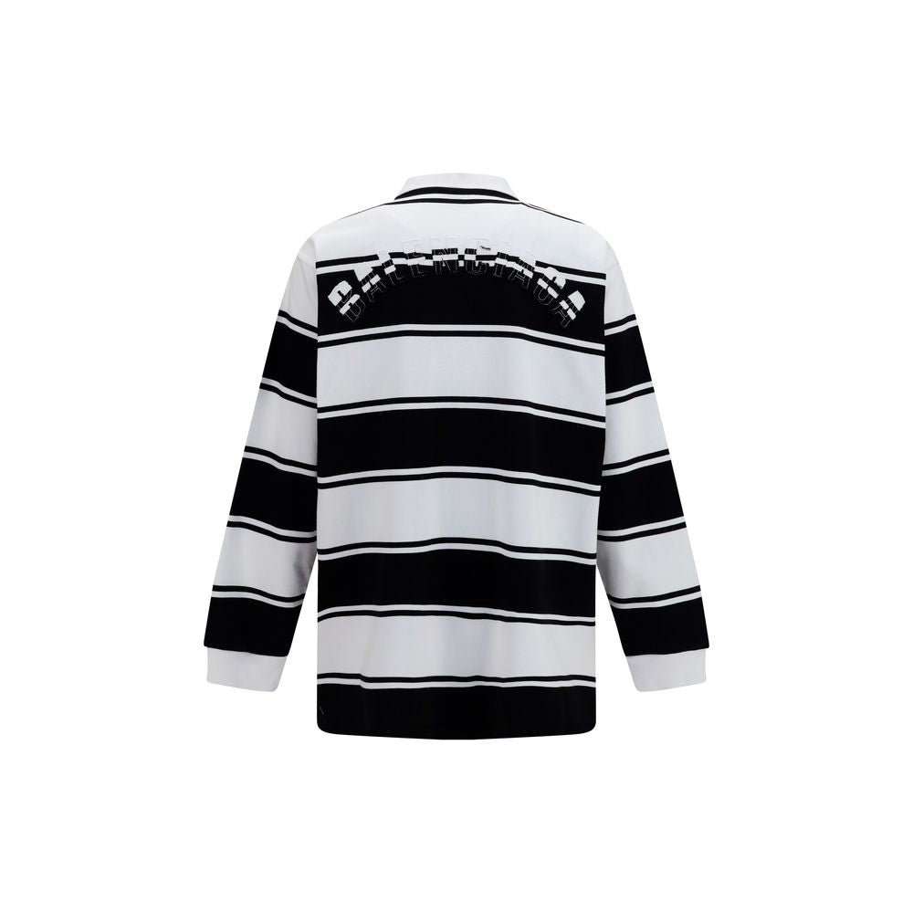 Balenciaga White & Black Striped Long Sleeved Cotton Polo Shirt