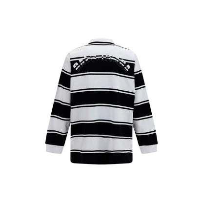 Balenciaga White & Black Striped Long Sleeved Cotton Polo Shirt