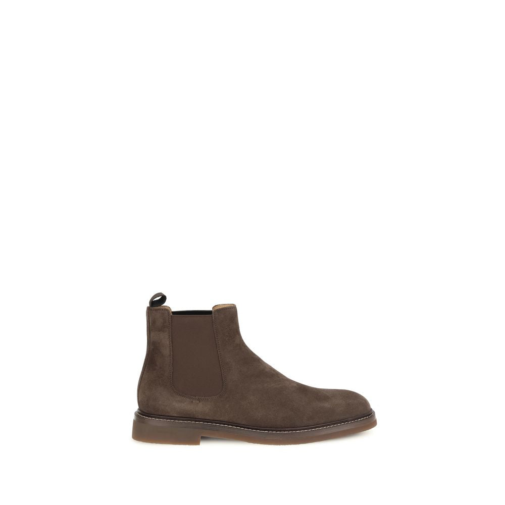 Brunello Cucinelli Brown Suede Leather Chelsea Boots