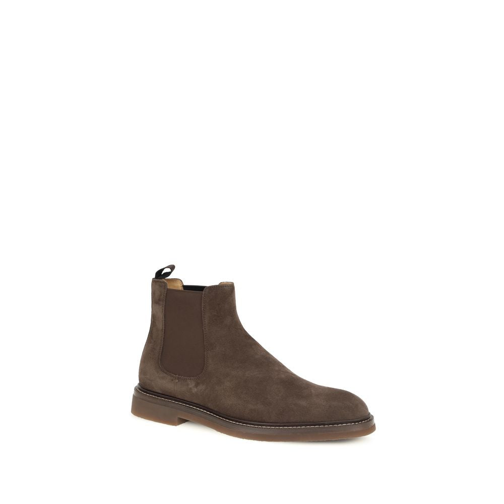 Brunello Cucinelli Brown Suede Leather Chelsea Boots