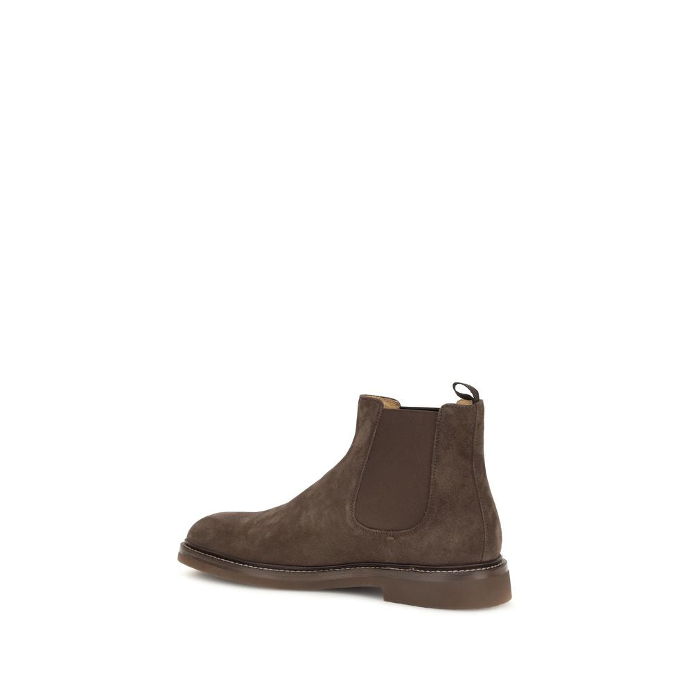 Brunello Cucinelli Brown Suede Leather Chelsea Boots