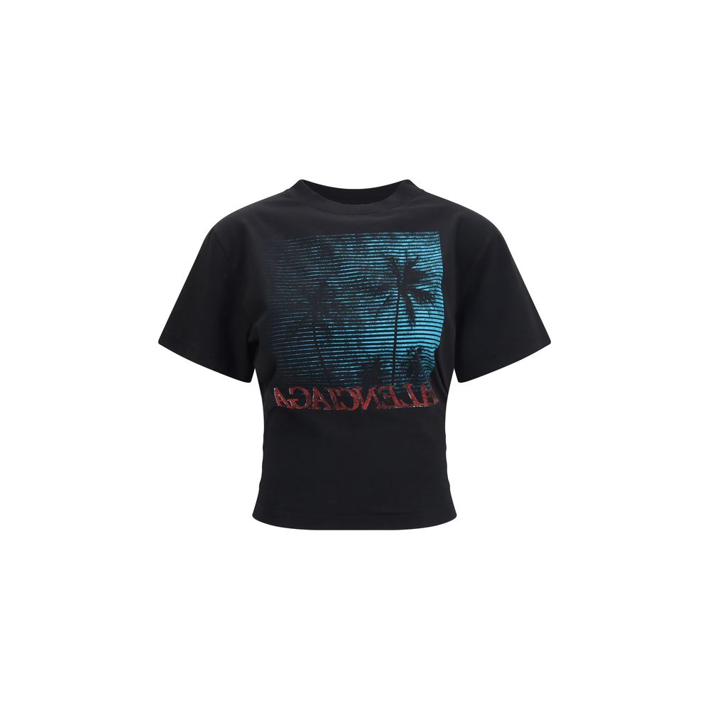 Balenciaga Black Cotton Vintage Holiday Cropped T-Shirt