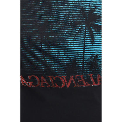 Balenciaga Black Cotton Vintage Holiday Cropped T-Shirt