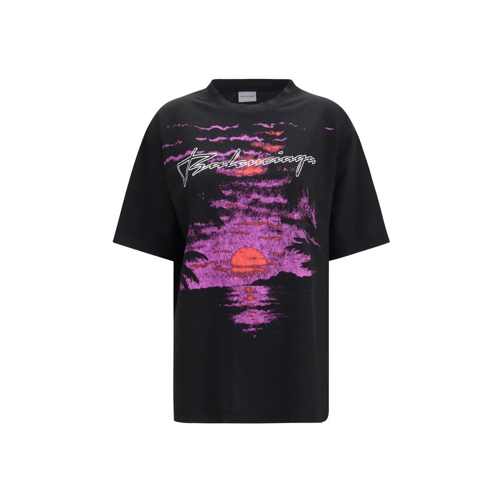 Balenciaga Black Cotton Sunset Graphic Dream Medium Fit T-Shirt