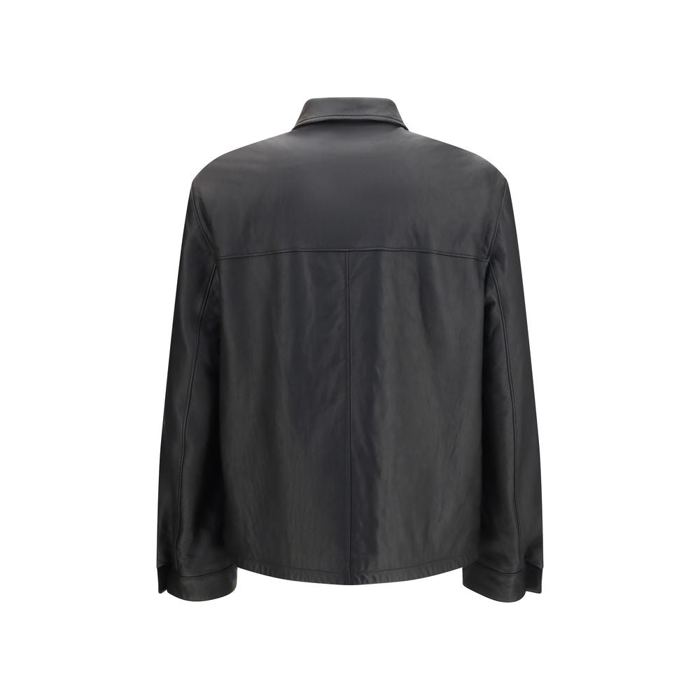 Prada Black Nappa Leather Jacket with Shirt-Style Collar